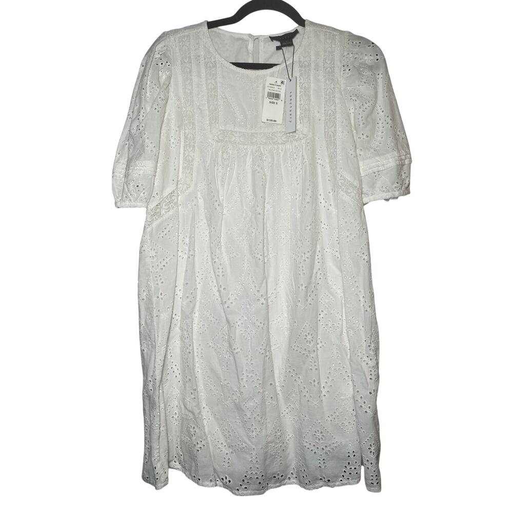 NWT - Sanctuary - White Cotton Short Puff Sleeve Dressq